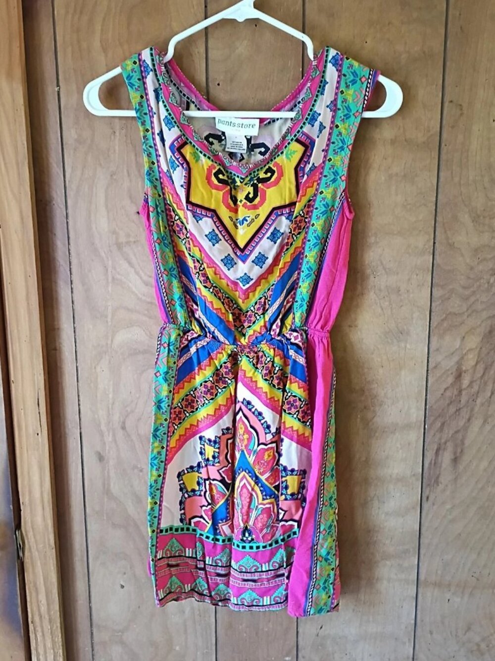 Pants Store Women’s Size S Rayon Boho Sleeveless Elastic Waist Dress Multicolor